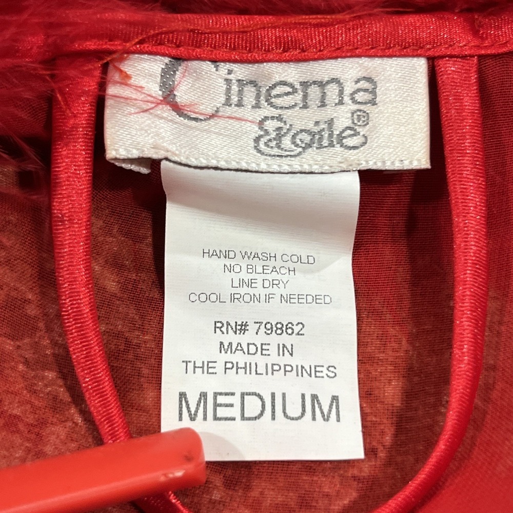 Vtg Cinema Etoile Red Sheer Mesh Boudoir Bed Jacket Faux Fur Trim Coquette Sz M - Picture 8 of 10